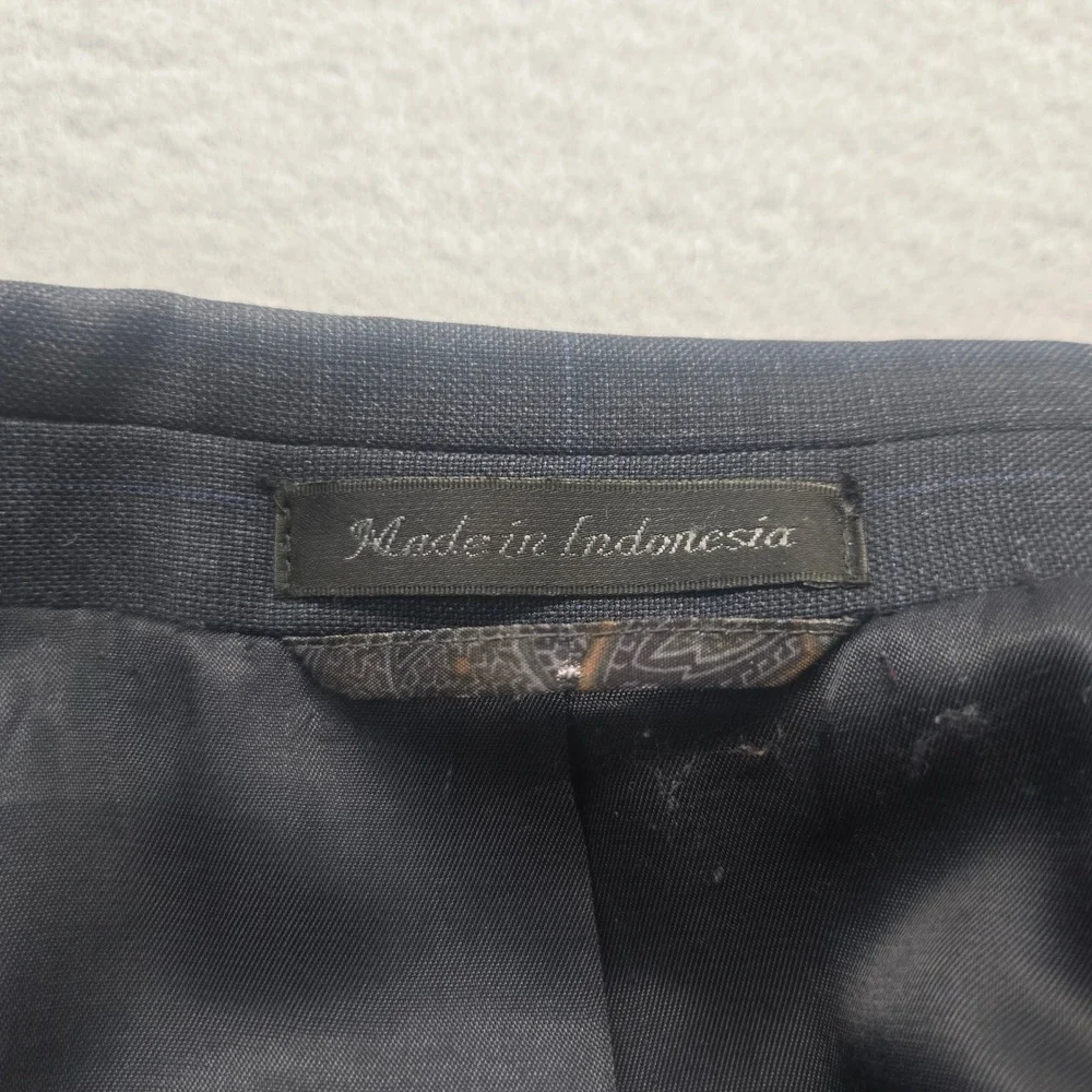 Lauren Ralph Lauren Mens 46R Wool Suit Jacket Blazer Navy Blue Glen‎ Plaid 46 R